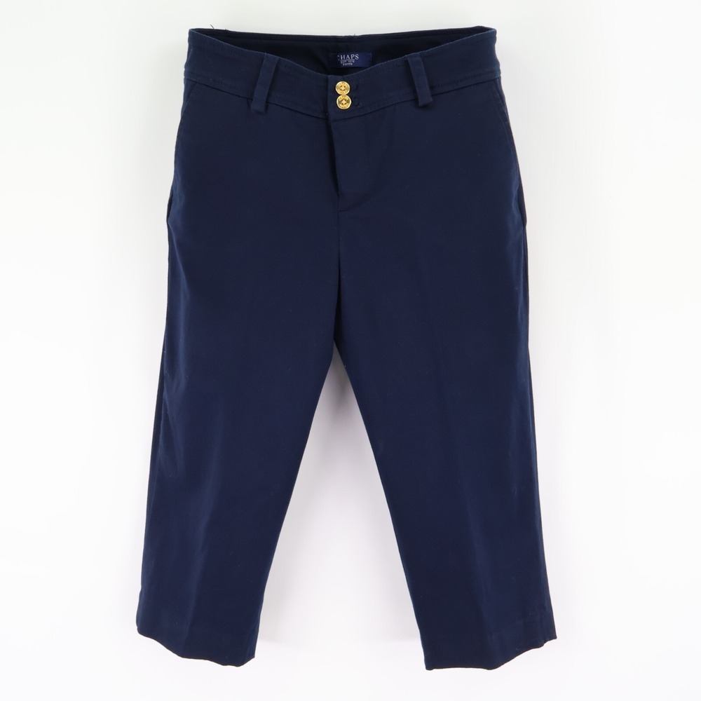 Chaps Capri Pants Mid Rise Womens 6P Dark Blue Cotton Blend Pockets Straight Leg